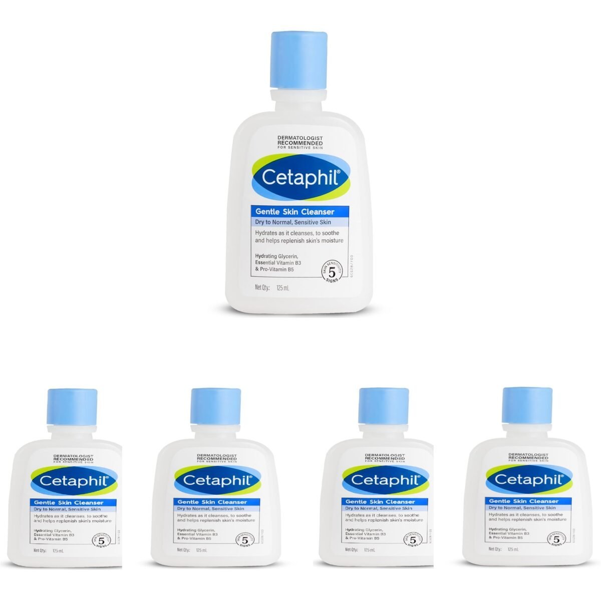 Cetaphil Face Wash Gentle Skin Cleanser for Dry to Normal, Sensitive Skin, 125 ml Hydrating Face Wash with Niacinamide, Vitamin (Pack Of 5)