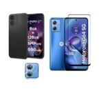 3 in 1 Combo Pack for Motorola Moto G54 5G / G64 5G – Silicone Black (Back Cover + Camera Lens Protector + Tempered Glass)