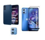 3 in 1 Combo Pack for Motorola Moto G54 5G / G64 5G – Silicone Blue (Back Cover + Camera Lens Protector + Tempered Glass)