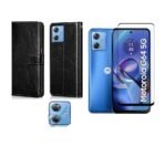 3 in 1 Combo Pack for Motorola Moto G54 5G, Motorola Moto G64 5G – Flip Black (Back Cover + Camera Lens Protector + Tempered Glass)