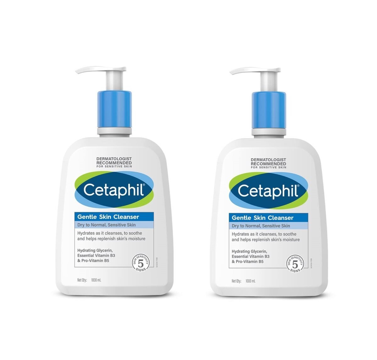 Cetaphil Gentle Skin Cleanser , Hydrating Face Wash for Dry to Normal Skin ,Soap Free & Non irritating 1Ltr (Pack Of 2)