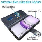 Realme P3x 5G / Realme 14X 5G | Genuine Leather Finish | Designer Button | Inbuilt Pockets & Stand (Silicone Blue)