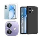 3 in 1 Combo Pack for Oppo A3x / A3 (5G) – Silicone Black (Back Cover + Camera Lens Protector + Tempered Glass)