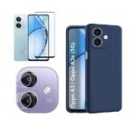 3 in 1 Combo Pack for Oppo A3x / A3 (5G) – Silicone Blue (Back Cover + Camera Lens Protector + Tempered Glass)