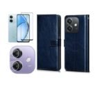 3 in 1 Combo Pack for Oppo A3x / A3 (5G) – Flip Blue (Back Cover + Camera Lens Protector + Tempered Glass)