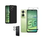 3 in 1 Combo Pack for Vivo T3 Lite/IQOO Z9 Lite (5G) – Silicone Black (Back Cover + Camera Lens Protector + Tempered Glass)