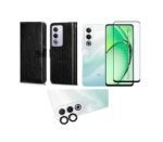 3 in 1 Combo Pack for Oppo A3 Pro 5G, Oppo K12x 5G – Flip Black (Back Cover + Camera Lens Protector + Tempered Glass)