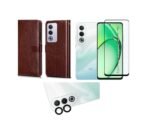 3 in 1 Combo Pack for Oppo A3 Pro 5G, Oppo K12x 5G – Flip Brown (Back Cover + Camera Lens Protector + Tempered Glass)