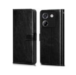 Poco M7 Pro 5G Flip Cover (Black) + Tempered Glass + Camera Lens Protector Combo pack.