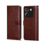 Poco M7 Pro 5G Flip Cover (Chestnut Brown) + Tempered Glass + Camera Lens Protector Combo pack.