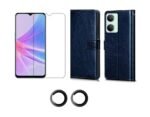 3 in 1 Combo Pack for Vivo Y28s 5G – Flip Blue (Back Cover + Camera Lens Protector + Tempered Glass)
