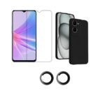 3 in 1 Combo Pack for Vivo Y28s 5G – Silicone Black (Back Cover + Camera Lens Protector + Tempered Glass)