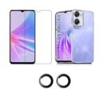 3 in 1 Combo Pack for Vivo Y28s 5G – Silicone Transparent Cover (Back Cover + Camera Lens Protector + Tempered Glass)