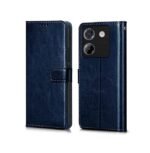 Poco M7 Pro 5G Flip Cover (Blue) + Tempered Glass + Camera Lens Protector Combo pack.