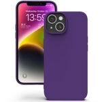 Silicone Bumper Case for iPhone 13 (Purple) | Camera Lens (Black) | Matte Finish Back Membrane screen Guard (Pack Of 3) Combo