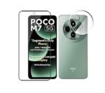 3 in 1 Combo Pack for Poco M7 5G – Silicone Blue (Back Cover + Camera Lens Protector + Tempered Glass)