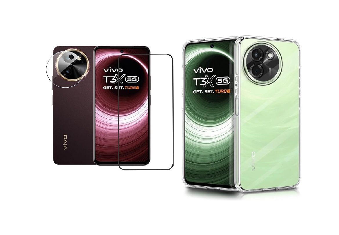 Vivo T3x 5G Protection Combo | Transparent Silicone Shockproof Back Cover + Tempered Glass + Camera Lens Protector Vivo T3x 5G Protection Combo | Transparent Silicone Shockproof Back Cover + Tempered Glass + Camera Lens Protector