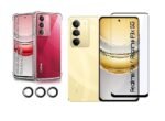 3 in 1 Combo Pack for Realme P3x 5G / Realme 14x 5G – Silicone Transparent Cover (Back Cover + Camera Lens Protector + Tempered Glass)
