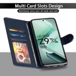 IQOO Z9x 5G Flip Cover Leather Finish | Inside TPU with Card Pockets | Wallet Stand (Flip Blue)