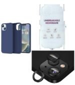 Silicone Bumper Case for iPhone 14 Plus (Blue) | Camera Lens (Black) | Matte Finish Back Membrane screen Guard (Pack Of 3) Combo