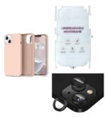 Silicone Bumper Case for iPhone 14 Plus (Pink) | Camera Lens (Black) | Matte Finish Back Membrane screen Guard (Pack Of 3) Combo