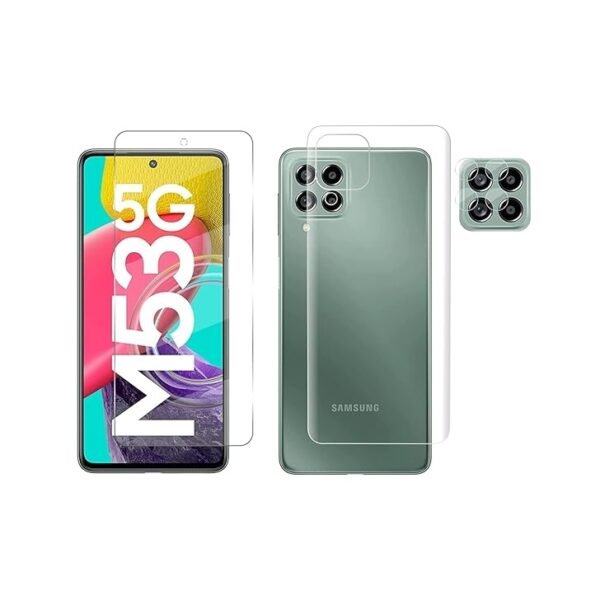 Full Screen Coverage Tempered Glass for Samsung Galaxy M53 5G | Camera Lens | Back Membrane (Pack Of 3) Combo
