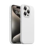 Silicone Bumper Case for iPhone 15 Pro (White) | Camera Lens (Black) | Matte Finish Back Membrane screen Guard (Pack Of 3) Combo