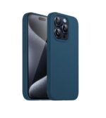 Silicone Bumper Case for iPhone 15 Pro Max (Blue) | Camera Lens (Black) | Matte Finish Back Membrane screen Guard (Pack Of 3) Combo