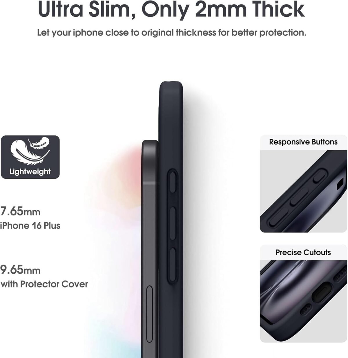 Silicone Bumper Case for iPhone 16 (Black) | Camera Lens (Black) | Matte Finish Back Membrane screen Guard (Pack Of 3) Combo