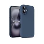 Silicone Bumper Case for iPhone 16 (Blue) | Camera Lens (Black) | Matte Finish Back Membrane screen Guard (Pack Of 3) Combo