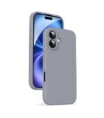 Silicone Bumper Case for iPhone 16 (Grey) | Camera Lens (Black) | Matte Finish Back Membrane screen Guard (Pack Of 3) Combo