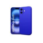 Silicone Bumper Case for iPhone 16 Plus (Blue) | Camera Lens (Black) | Matte Finish Back Membrane screen Guard (Pack Of 3) Combo