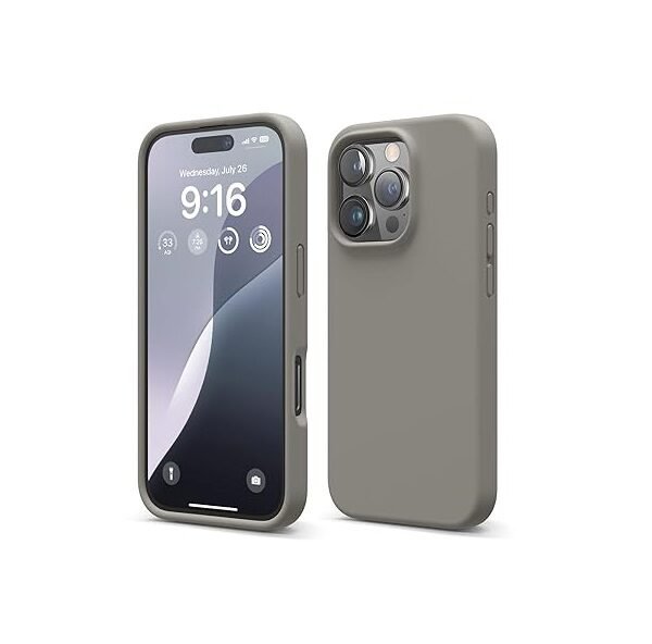 iPhone 16 Pro Case, Premium Liquid Silicone Case, Full Body Protective Cover, Shockproof (Silicone Grey)