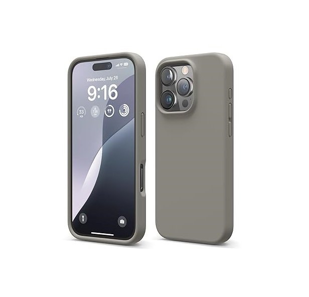 iPhone 16 Pro Case, Premium Liquid Silicone Case, Full Body Protective Cover, Shockproof (Silicone Grey)