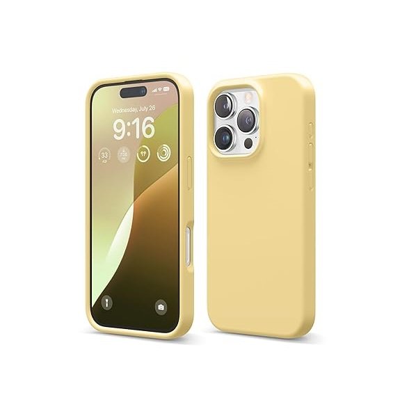 iPhone 16 Pro Case, Premium Liquid Silicone Case, Full Body Protective Cover, Shockproof (Silicone Yellow)