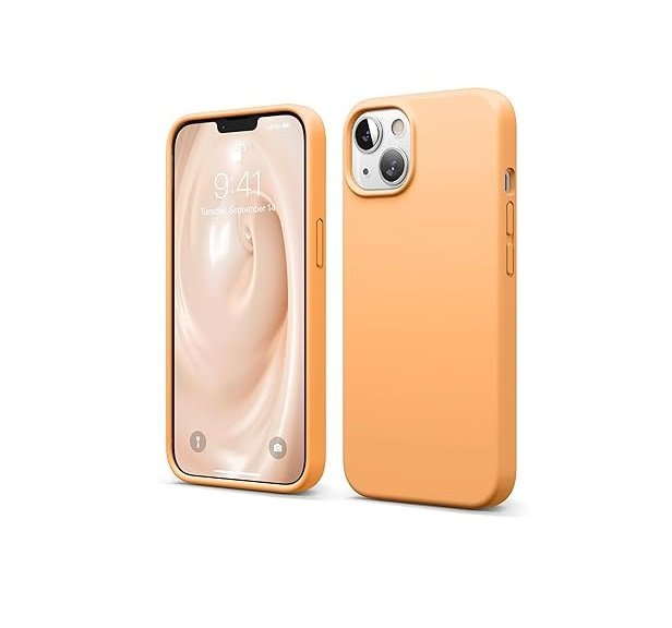 iPhone 13, Full Body Screen Camera Protective Cover, Shockproof Liquid Silicone Slim Phone Case (Silicone Orange)
