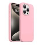Silicone Bumper Case for iPhone 15 Pro (Pink) | Camera Lens (Black) | Matte Finish Back Membrane screen Guard (Pack Of 3) Combo