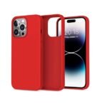 Silicone Bumper Case for iPhone 14 Pro Max (Red) | Camera Lens (Black) | Matte Finish Back Membrane screen Guard (Pack Of 3) Combo