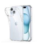 Silicone Bumper Case for iPhone 15 (Transparent) | Camera Lens (Black) | Matte Finish Back Membrane screen Guard (Pack Of 3) Combo