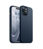 Silicone Bumper Case for iPhone 15 (Blue) | Camera Lens (Black) | Matte Finish Back Membrane screen Guard (Pack Of 3) Combo