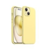 Silicone Bumper Case for iPhone 15 Plus (Yellow) | Camera Lens (Black) | Matte Finish Back Membrane screen Guard (Pack Of 3) Combo