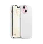 Silicone Bumper Case for iPhone 15 Plus (White) | Camera Lens (Black) | Matte Finish Back Membrane screen Guard (Pack Of 3) Combo