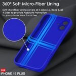 Silicone Bumper Case for iPhone 16 Plus (Blue) | Camera Lens (Black) | Matte Finish Back Membrane screen Guard (Pack Of 3) Combo