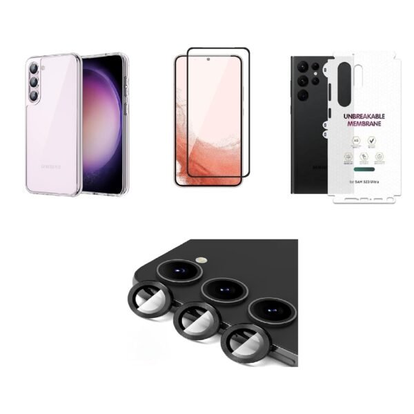 Accessories Combo For Samsung Galaxy S23 Plus Temapred Glass Back Memrain Original Silicon Case With Camera Rings