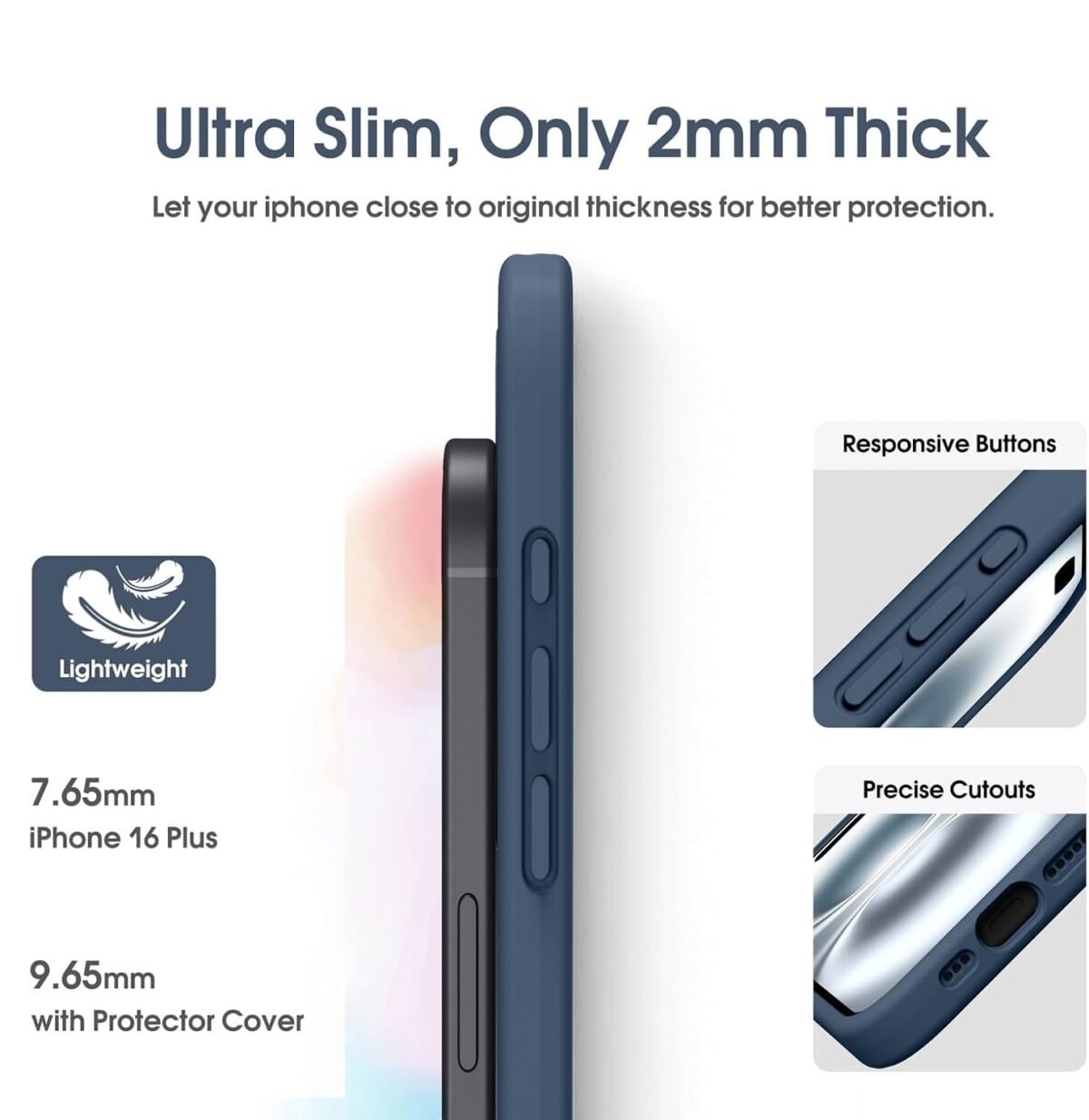 Silicone Bumper Case for iPhone 16 (Blue) | Camera Lens (Black) | Matte Finish Back Membrane screen Guard (Pack Of 3) Combo