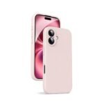 Silicone Bumper Case for iPhone 16 (Pink) | Camera Lens (Black) | Matte Finish Back Membrane screen Guard (Pack Of 3) Combo