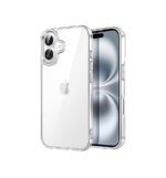 Silicone Bumper Case for iPhone 16 Plus (Trasparent) | Camera Lens (Black) | Matte Finish Back Membrane screen Guard (Pack Of 3) Combo
