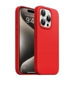 Silicone Bumper Case for iPhone 15 Pro (Red) | Camera Lens (Black) | Matte Finish Back Membrane screen Guard (Pack Of 3) Combo