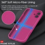 Silicone Bumper Case for iPhone 16 Plus (Pink) | Camera Lens (Black) | Matte Finish Back Membrane screen Guard (Pack Of 3) Combo