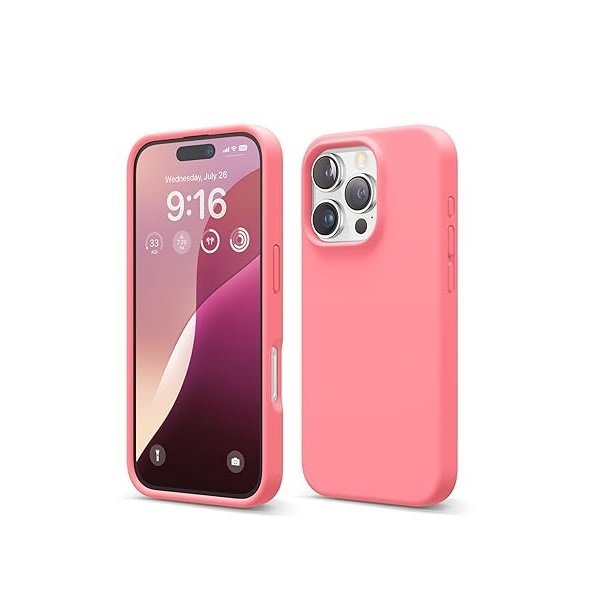 iPhone 16 Pro Case, Premium Liquid Silicone Case, Full Body Protective Cover, Shockproof (Silicone Pink)